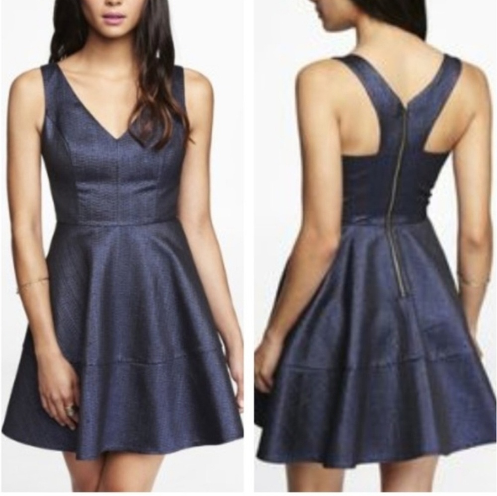 Express dress jacquard blue Metallic